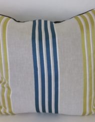14" Teal stripe and charcoal velvet cushion
