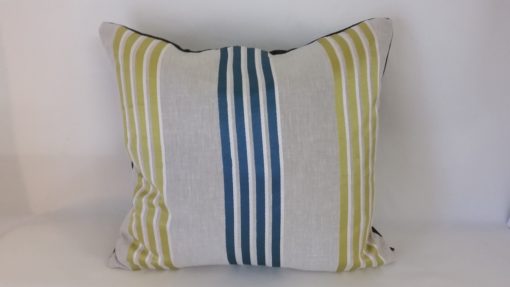 14" Teal stripe and charcoal velvet cushion