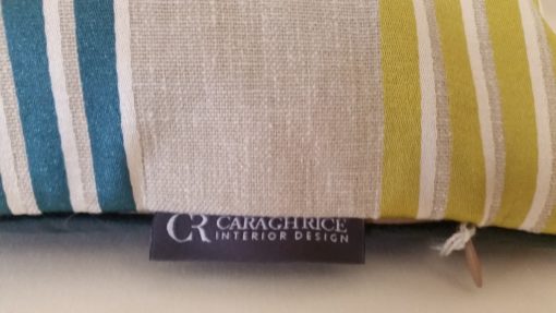 14" Teal stripe and charcoal velvet cushion - Image 2