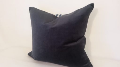 14" Teal stripe and charcoal velvet cushion - Image 3