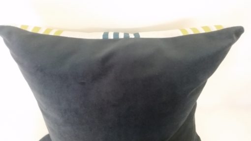 14" Teal stripe and charcoal velvet cushion - Image 4